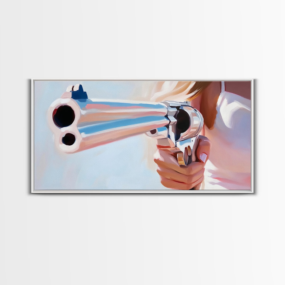 Chrome Gun, Western Art, Cowboy Decor, Canvas Print, Edgy Wall Art, Modern Painting, Masculine Art, Man Cave Wall Decor