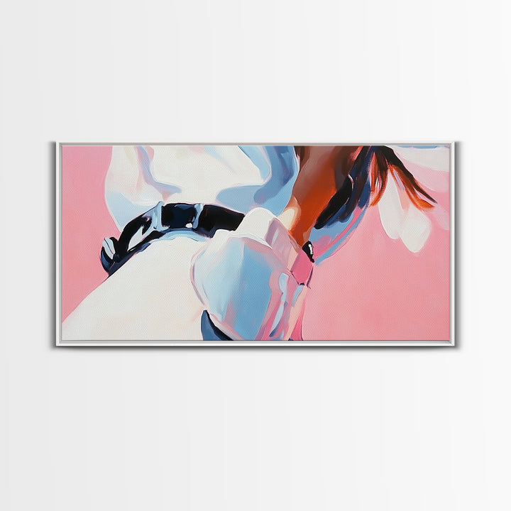 Cowgirl Outfit, Country Aesthetic, Western Home Decor, Feminine Wall Art, Fashion Framed Canvas Print, Pink and Blue Artwork