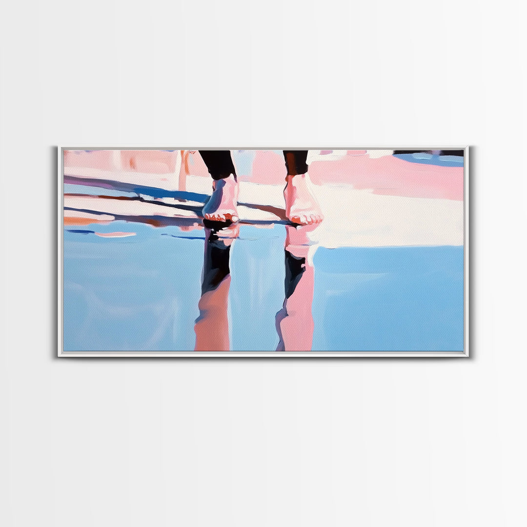 Barefoot Reflection, Surreal Water Art, Dreamy Wall Decor, Modern Framed Canvas Print, Minimalist Blue Aesthetic Artwork