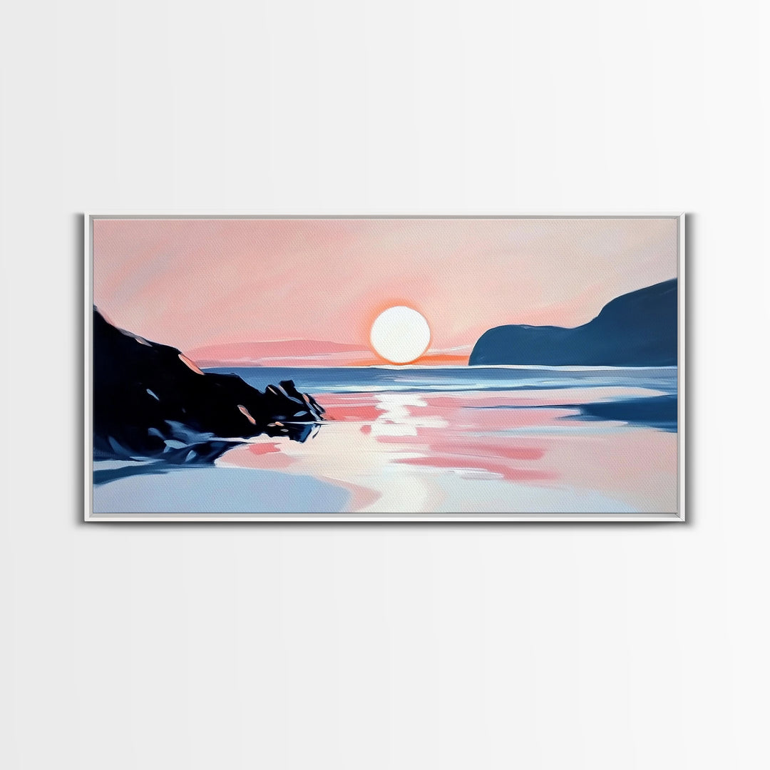 Dreamy Sunset, Coastal View, Framed Canvas Print, Serene Seascape, Beach House Decor, Modern Ocean Art, Calming Home Aesthetic