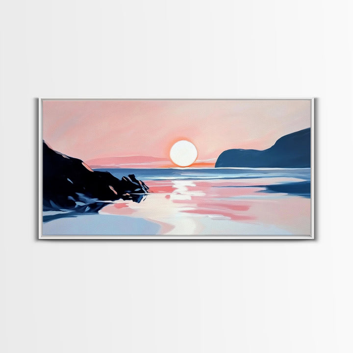 Dreamy Sunset, Coastal View, Framed Canvas Print, Serene Seascape, Beach House Decor, Modern Ocean Art, Calming Home Aesthetic