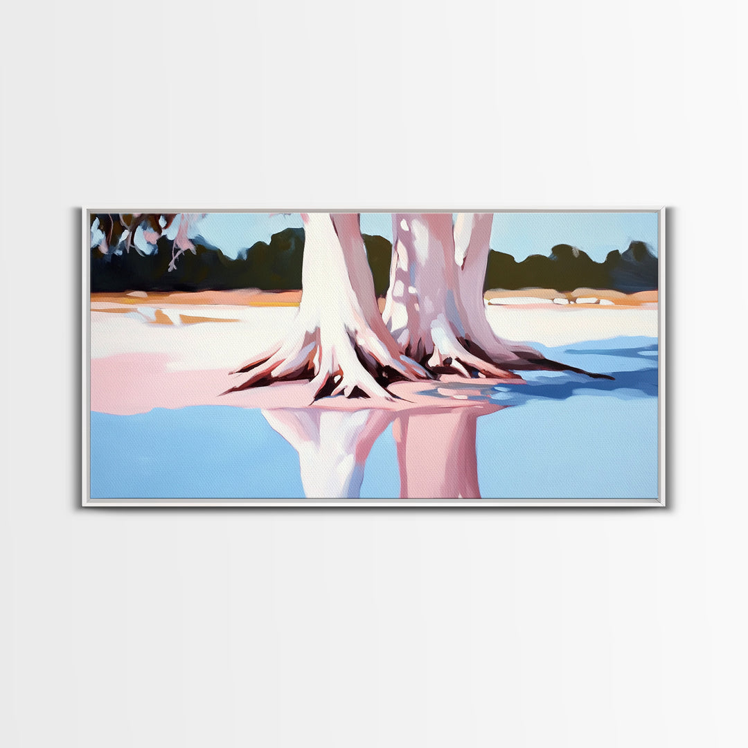 Cypress Reflection, Nature Art, Framed Canvas Print, Landscape Wall Decor, Modern Home Aesthetic, Boho Forest Painting