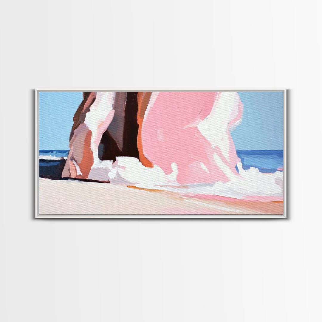 Beach Cliffside, Ocean Waves Art, Coastal Home Decor, Beach Vacation Aesthetic, Minimalist Seascape, Canvas Print, Bedroom Wall Art