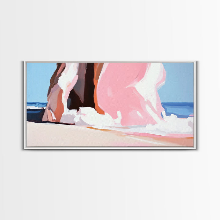 Beach Cliffside, Ocean Waves Art, Coastal Home Decor, Beach Vacation Aesthetic, Minimalist Seascape, Canvas Print, Bedroom Wall Art