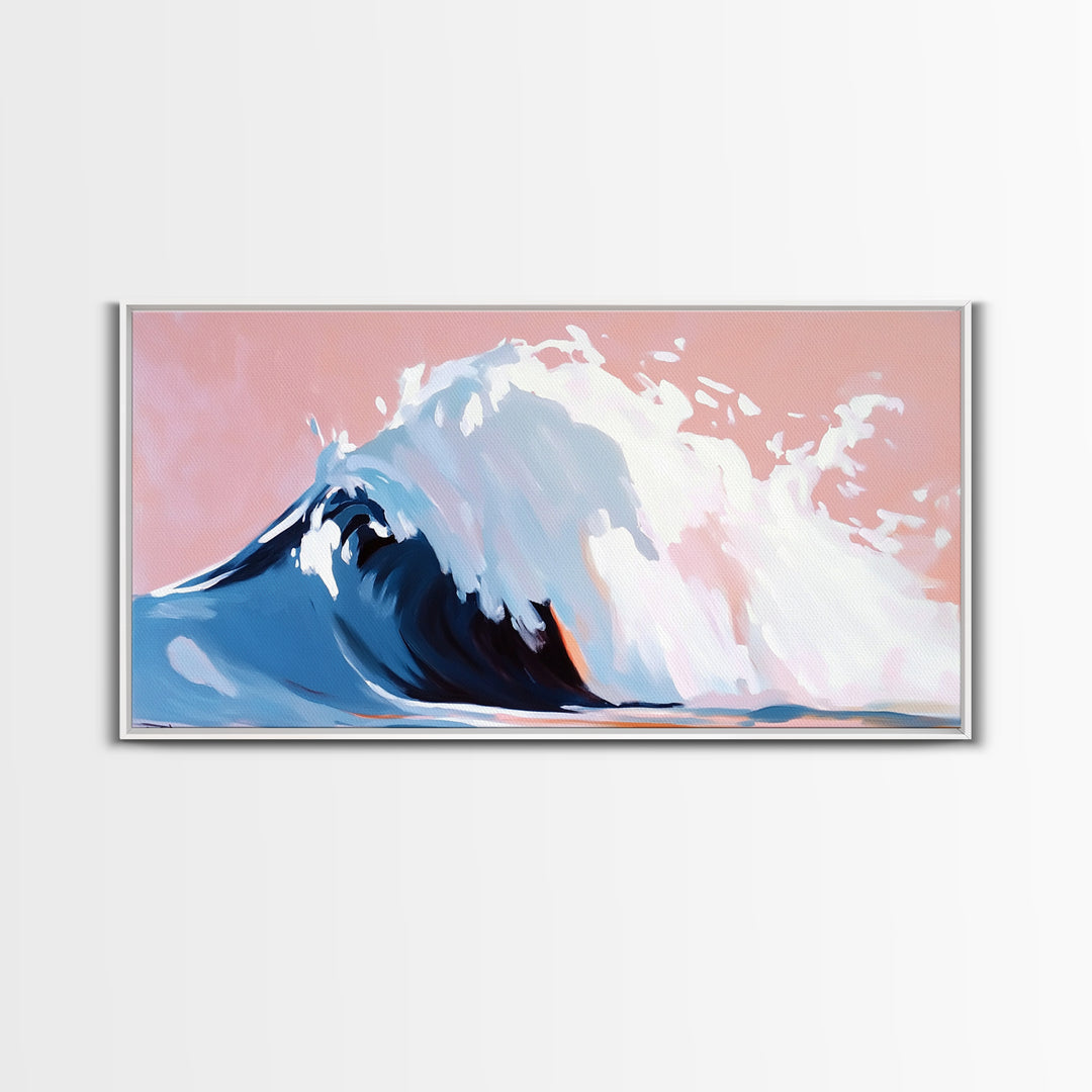 Blush Wave, Ocean Spray, Framed Canvas Print, Coastal Art, Modern Beach Decor, Serene Seascape, Surfer Aesthetic, Pastel Painting