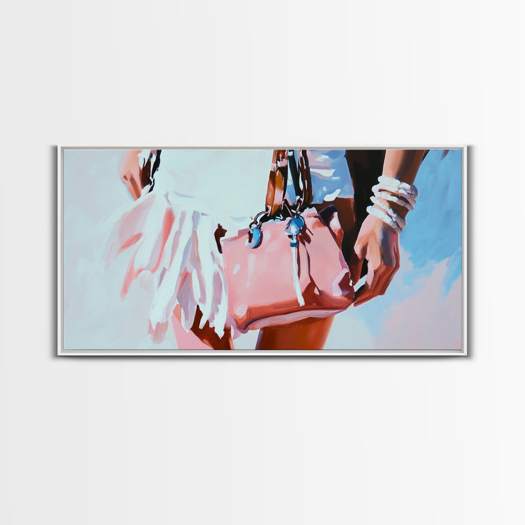 Beach Chic, Boho Fashion, Framed Canvas Print, Coastal Wall Art, Feminine Aesthetic, Pastel Painting, Modern Home Decor