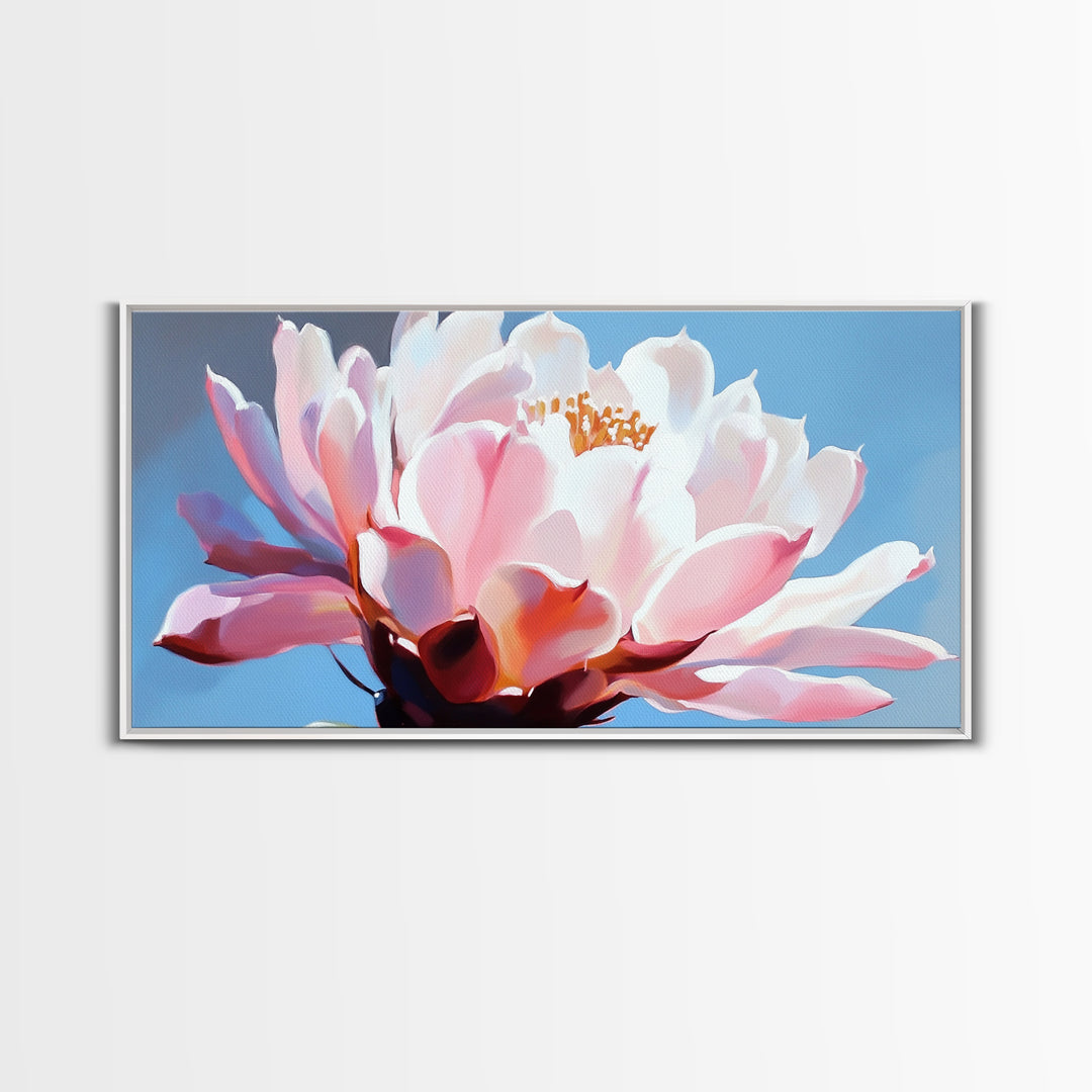 Blooming Cactus, Floral Wall Art, Desert Aesthetic, Boho Nature Decor, Soft Pink Botanical, Succulent Art, Canvas Print, Kitchen Decor