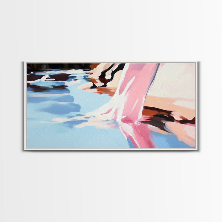 Flowing Water, Abstract Landscape, River Reflection, Soft Blues and Pinks, Peaceful Nature, Contemporary Minimalism, Canvas Print