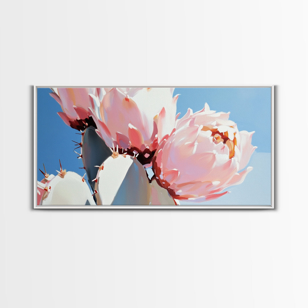 Cactus Blossoms, Desert Botanical Art, Vibrant Succulent, Pink Flowering Cactus, Bohemian Aesthetic, Canvas Print, Living Room