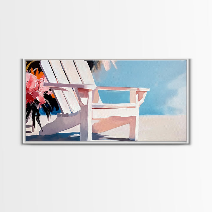 Beach Chair, Summer Relaxation, Coastal Outdoor Art, Vacation Aesthetic, Tropical Home Decor, Minimalist Pastel, Canvas Print, Patio