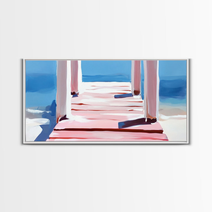 Pier View, Ocean Serenity, Minimalist Art, Beach House Wall Art, Modern Seascape, Living Room Decor, Canvas Print, Relaxing Aesthetic