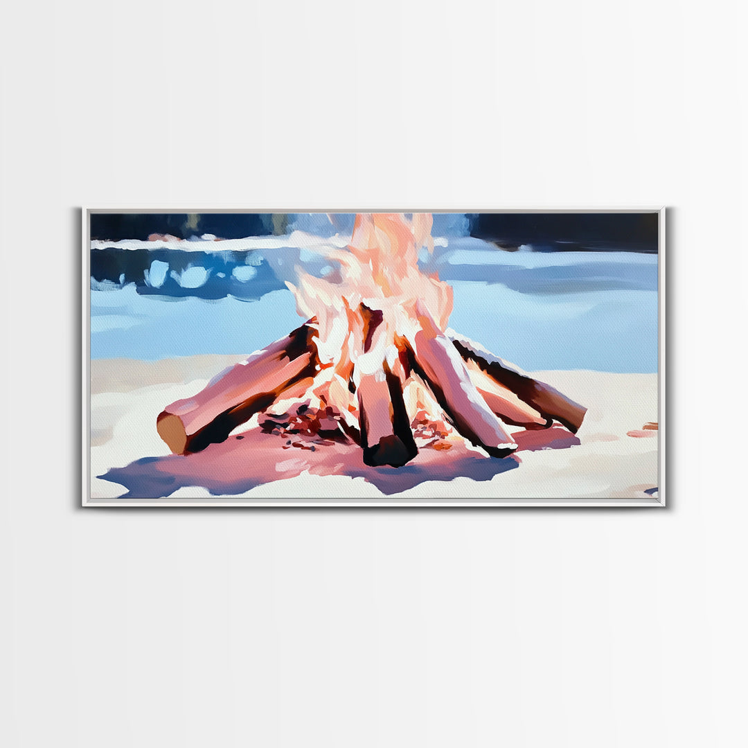 Campfire, Cozy Glow, Autumn Wall Art, Rustic Home Decor, Boho Adventure Aesthetic, Living Room Art, Framed Canvas Print, Gift Idea