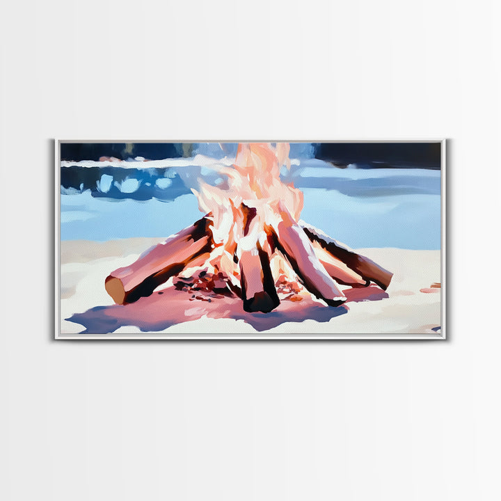 Campfire, Cozy Glow, Autumn Wall Art, Rustic Home Decor, Boho Adventure Aesthetic, Living Room Art, Framed Canvas Print, Gift Idea