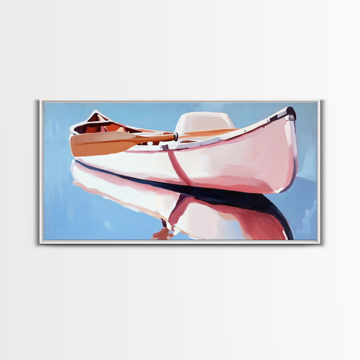 Rowboat, Water Reflection, Nautical Wall Art, Serene Coastal Decor, Minimalist Lake House Art, Framed Canvas Print, Gift Idea