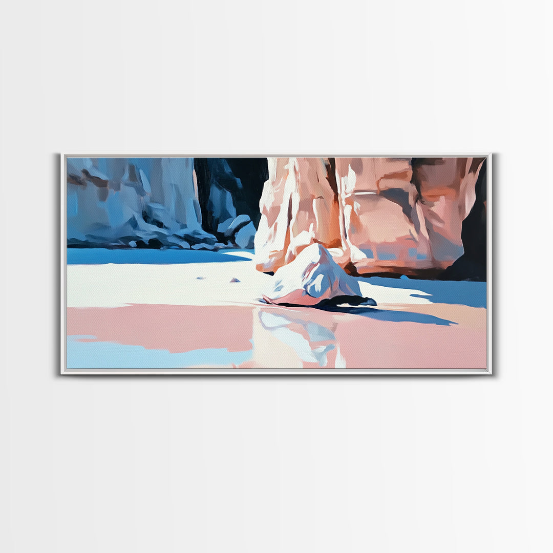 Canyon Reflection, Nature Wall Art, Modern Landscape Art, Neutral Earth Tones, Boho Aesthetic, Framed Canvas Print, Living Room Decor