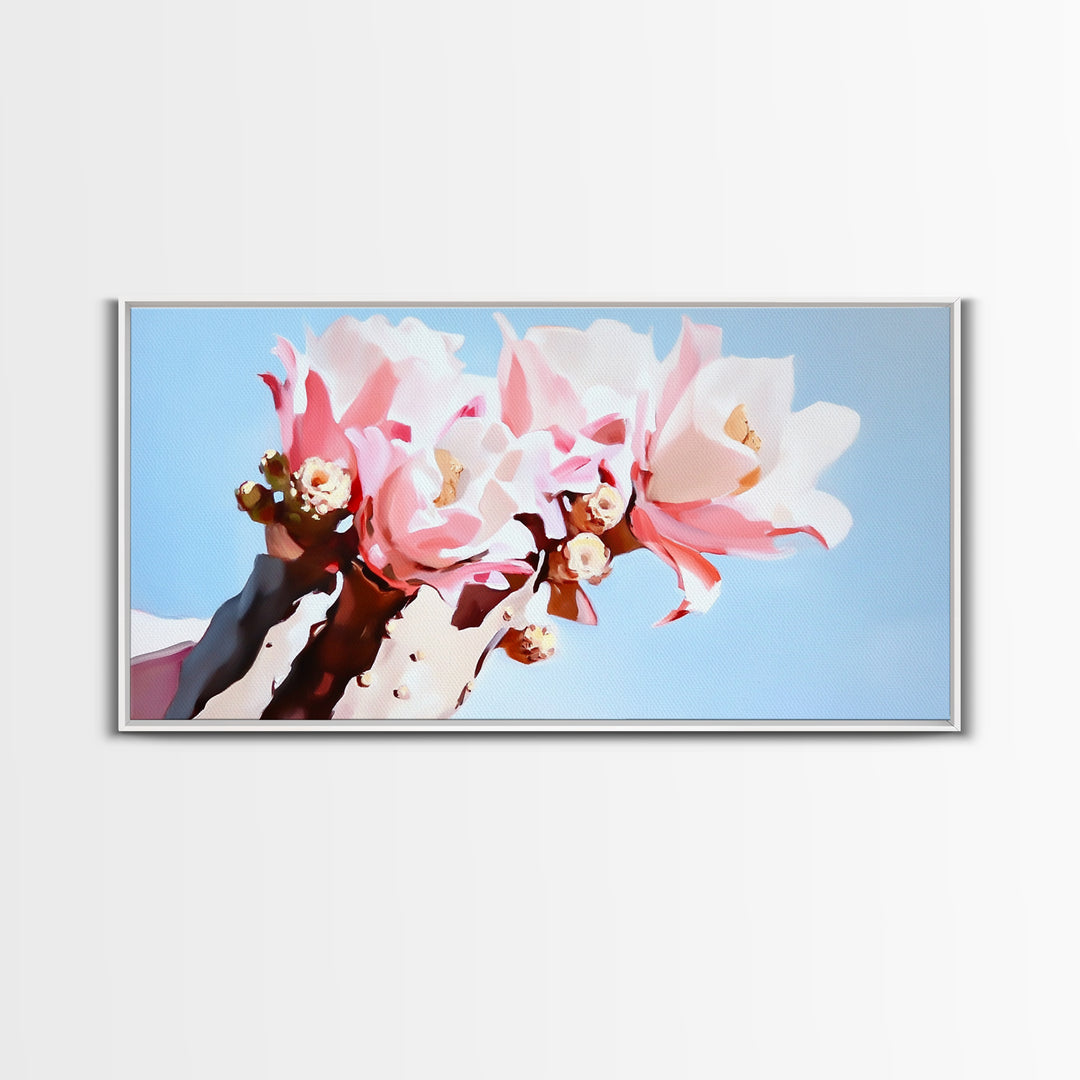 Cactus Blooms, Floral Desert Art, Southwest Boho Print, Nature Botanical Art, Soft Pastel Aesthetic, Framed Canvas Print, Bedroom or Office