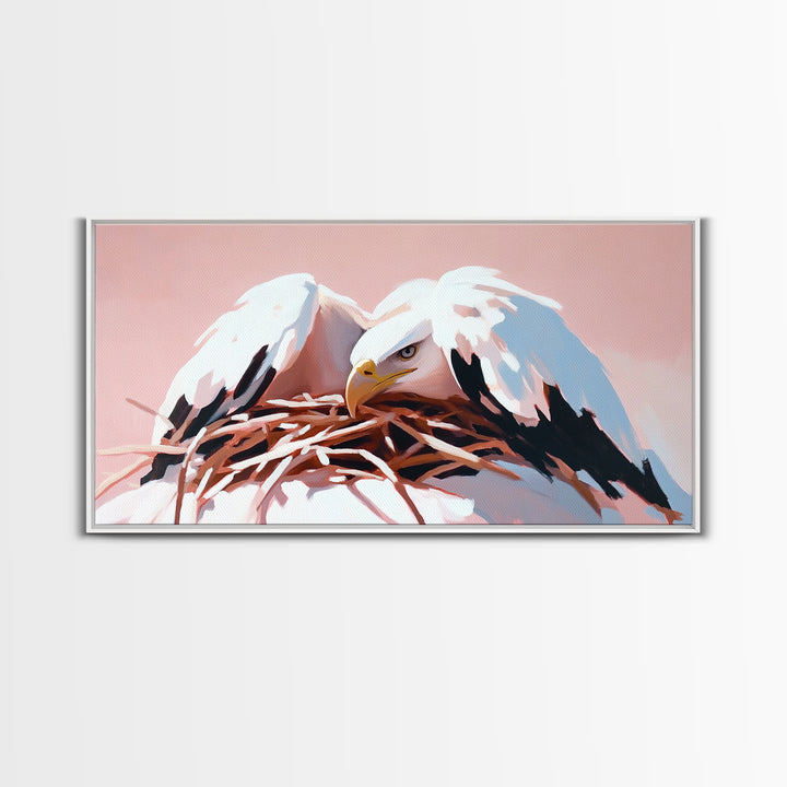 Bald Eagle, Wildlife Nest, Majestic Bird Art, American Symbol, Nature Aesthetic, Home Office Decor, Living Room Art, Framed Canvas Print