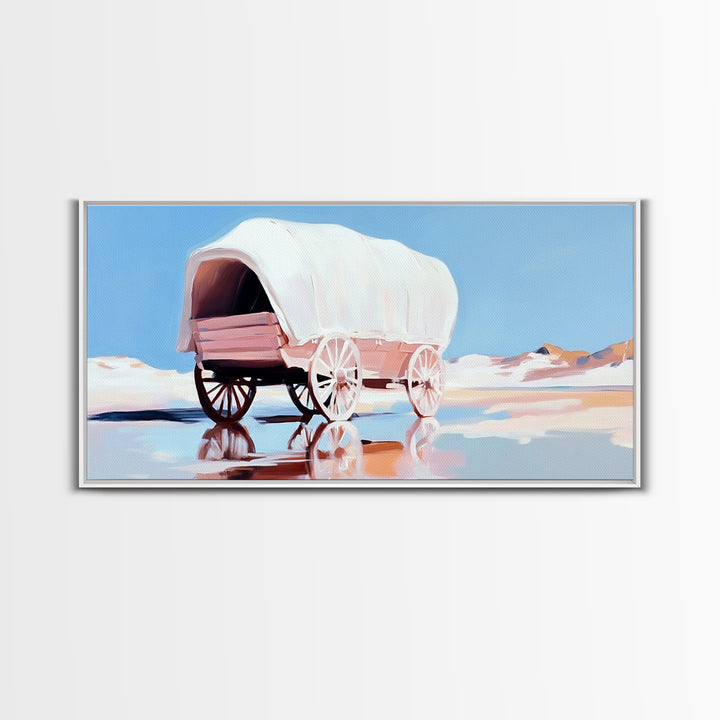 Covered Wagon, Western Art, Pioneer Print, Rustic Decor, Framed Canvas Print, Living Room Wall Art, Boho Farmhouse Style