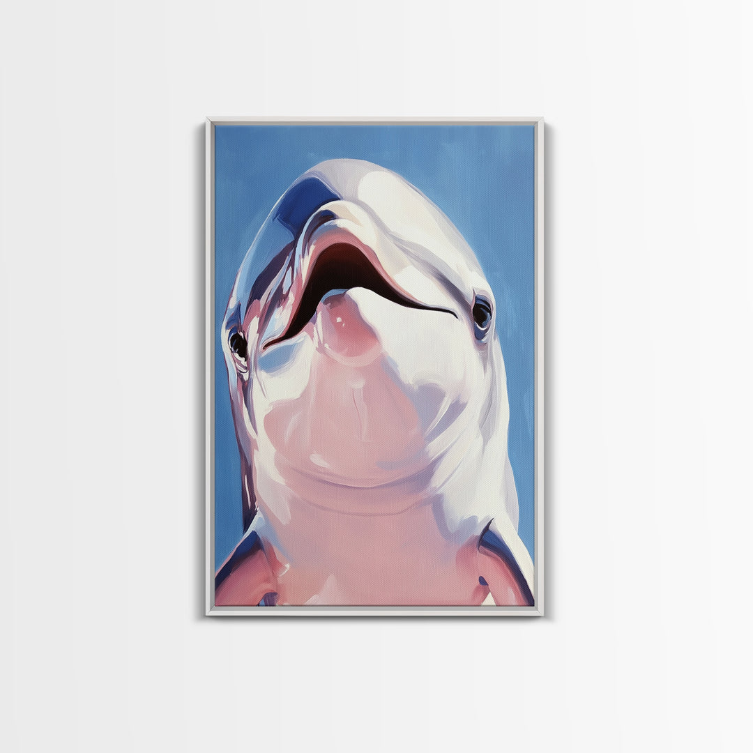 Dolphin Smile, Ocean Wildlife, Playful Sea Art, Coastal Decor, Nautical Wall Art, Canvas Print, Kids Room Art, Marine Animal Painting