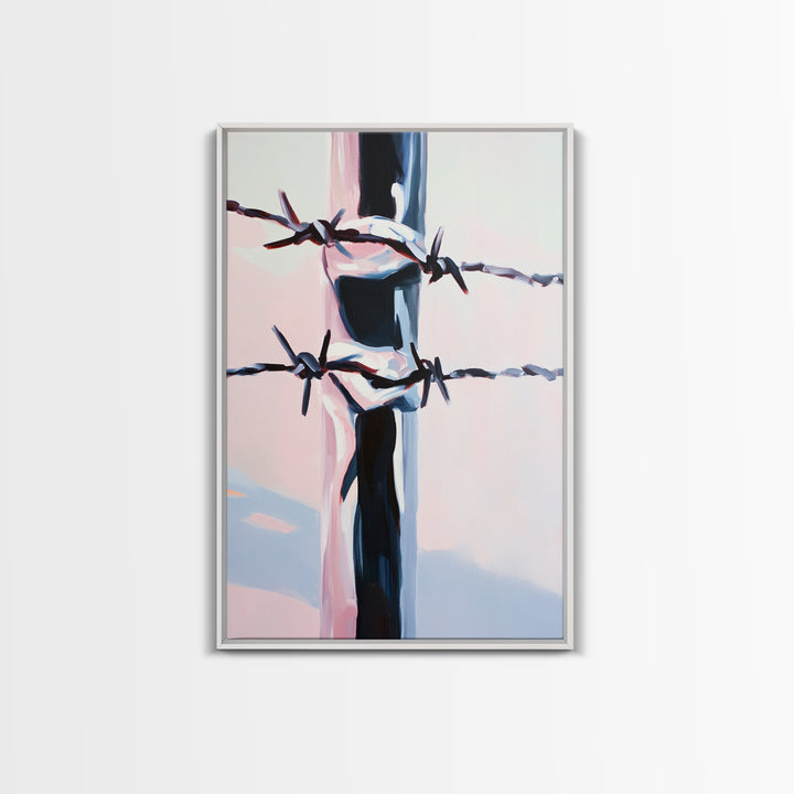 Barbed Wire, Western Art, Minimalist Ranch Style, Rustic Fence, Framed Canvas Print, Modern Wall Art, Cowboy Aesthetic, Bold Home Decor