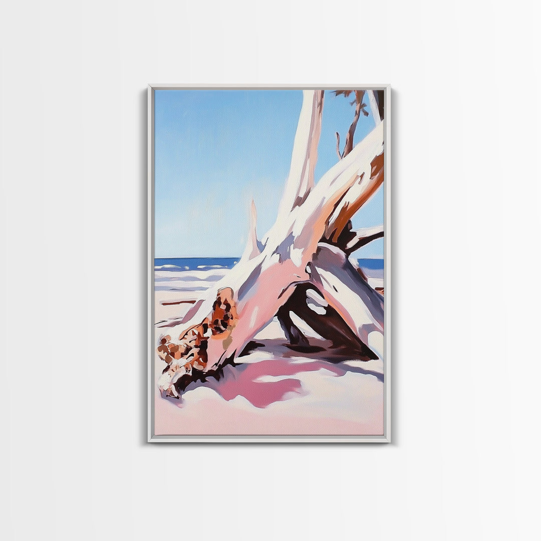 Driftwood Art, Coastal Scene, Beach Sunset, Rustic Ocean Decor, Bohemian Style, Canvas Print, Living Room Wall Art, Nautical Home Decor