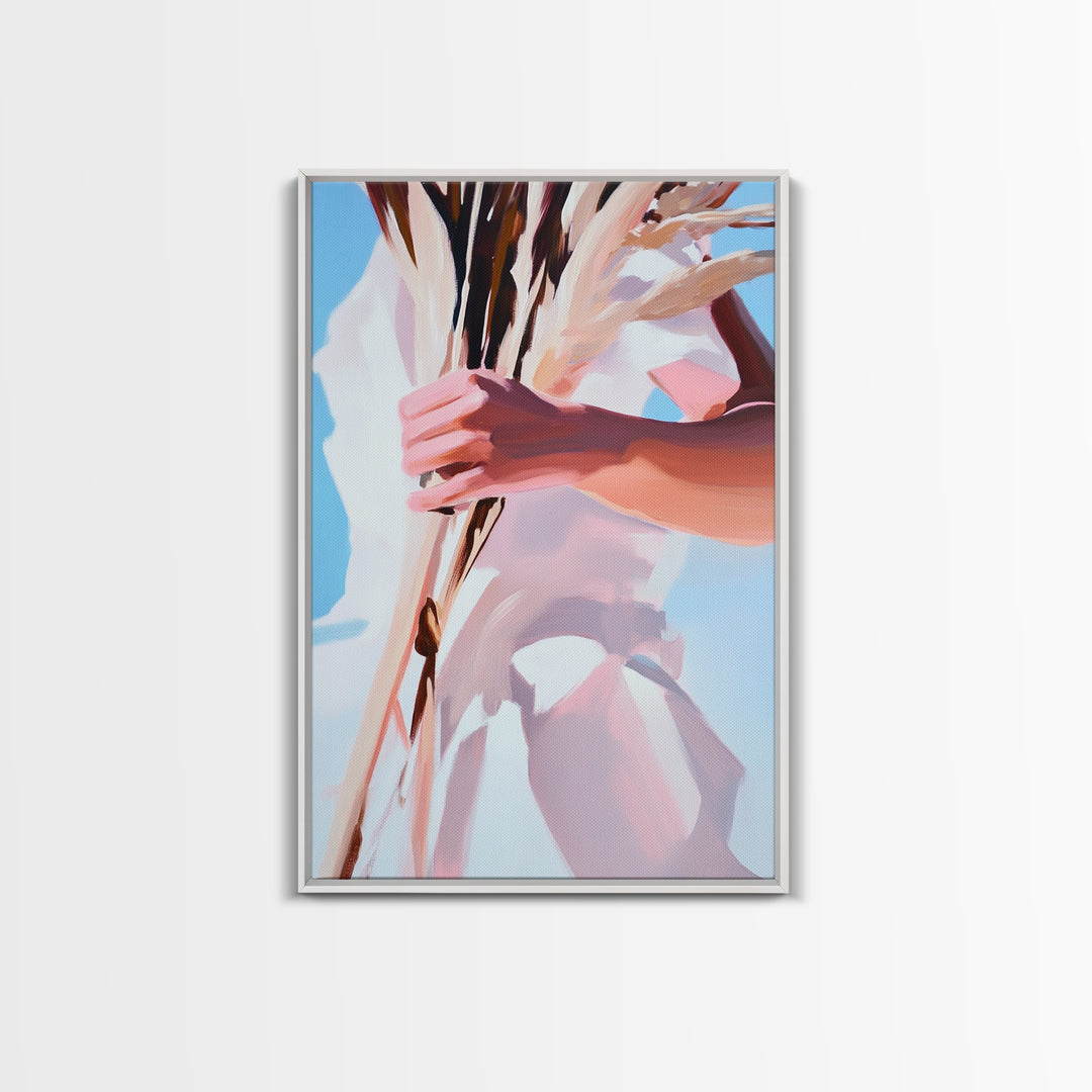 Boho Chic, Dried Flowers, Feminine Aesthetic, Soft Pastel Art, Canvas Print, Bedroom Wall Art, Modern Bohemian Decor, Floral Painting