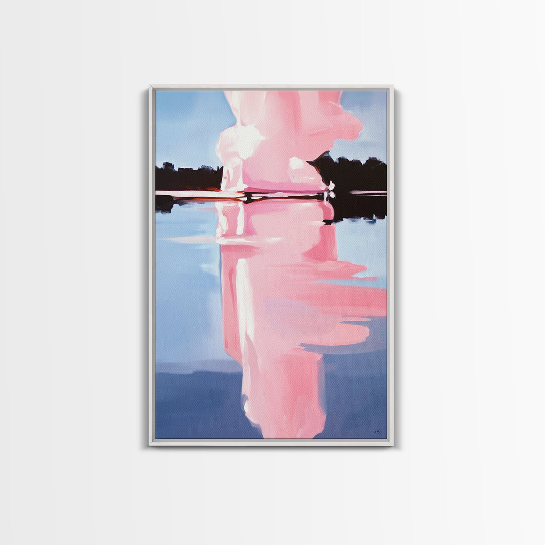 Pink Cloud, Reflection Art, Modern Landscape, Framed Canvas Print, Blue Sky Painting, Large Wall Art, Minimalist Decor, Office Art