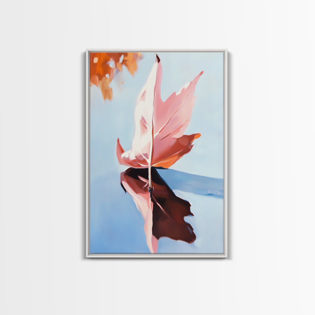 Autumn Leaf, Fall Reflection, Nature Art, Seasonal Wall Decor, Framed Canvas Print, Fall Art, Living Room Print, Cozy Wall Art