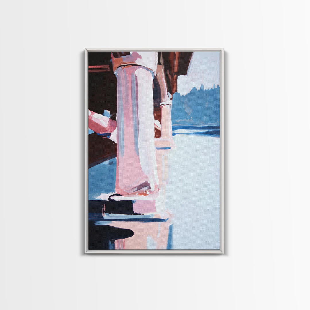 Bridge Reflection, Water Landscape, Framed Canvas Print, Tranquil Wall Art, Modern Minimalist Painting, Calm Home Aesthetic, Neutral Decor