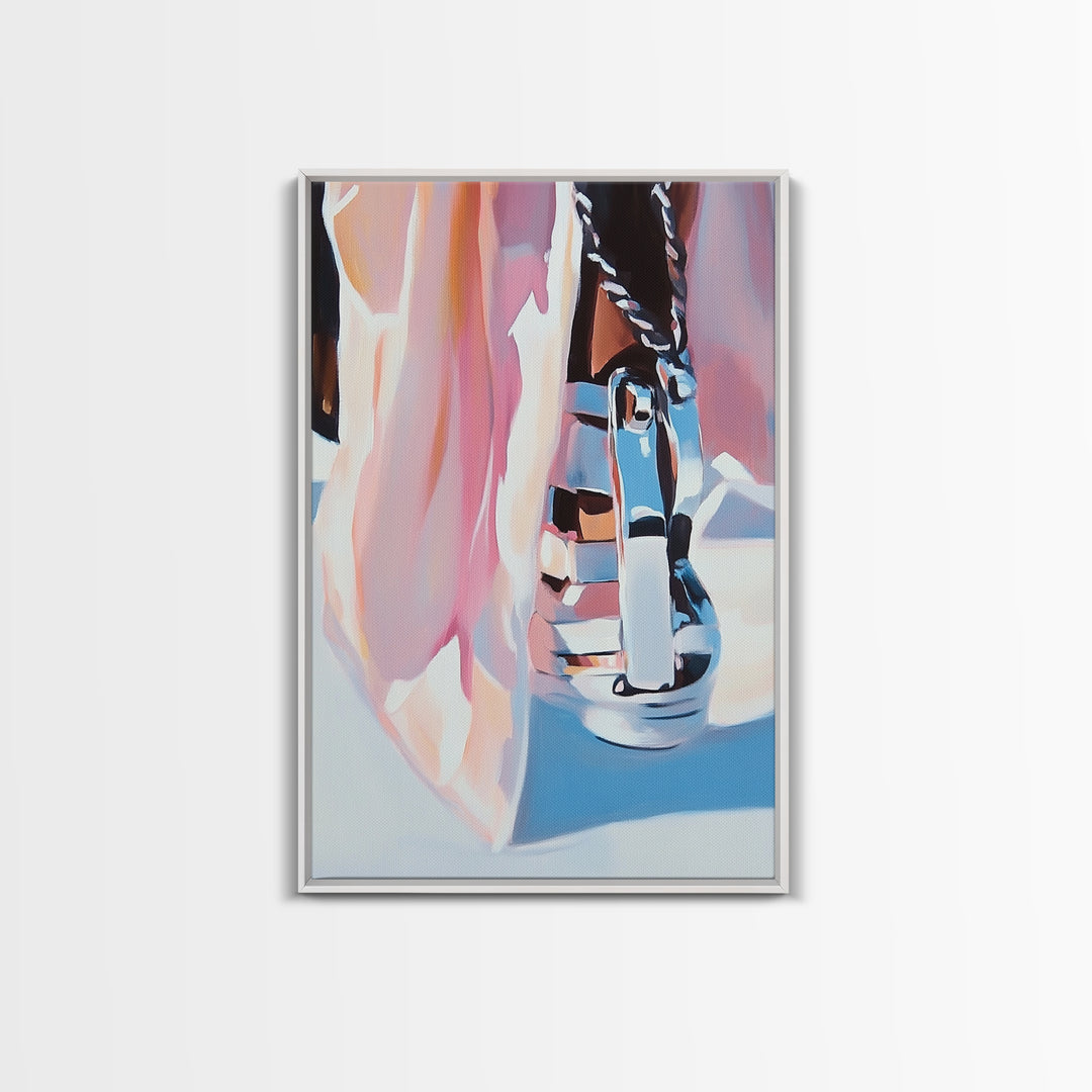 Chrome Boot, Fashion Illustration, Framed Canvas Print, Modern Wall Art, High Fashion Aesthetic, Bold Home Decor, Unique Statement Piece