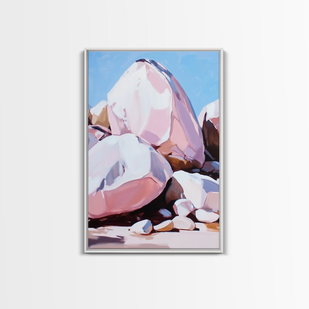 Pink Boulders, Desert Rocks, Framed Canvas Print, Minimalist Nature Wall Art, Earthy Home Decor, Boho Aesthetic, Southwest Landscape