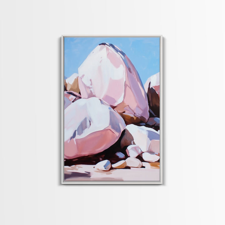 Pink Boulders, Desert Rocks, Framed Canvas Print, Minimalist Nature Wall Art, Earthy Home Decor, Boho Aesthetic, Southwest Landscape