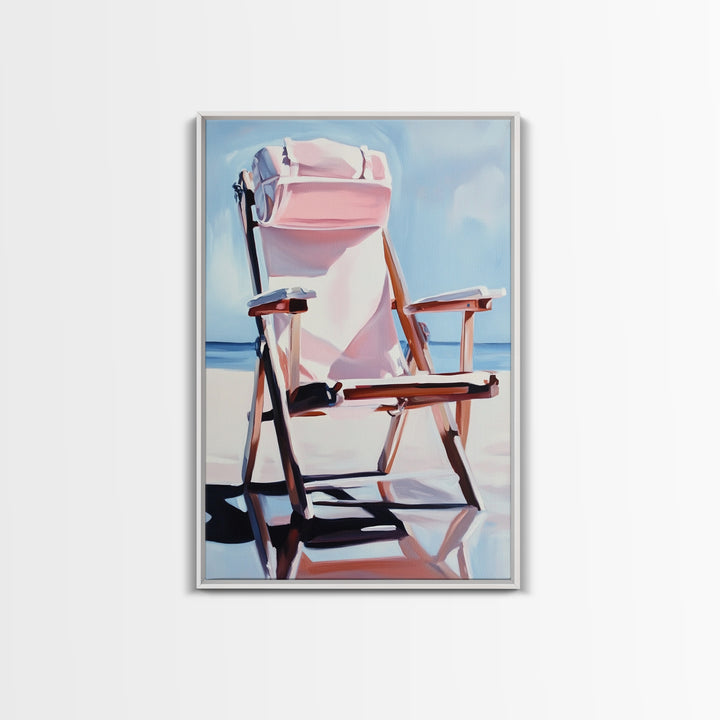 Beach Chair, Relaxing Art, Seaside Escape, Summer Vibes, Canvas Print, Coastal Home Decor, Boho Aesthetic, Minimalist Beach Scene