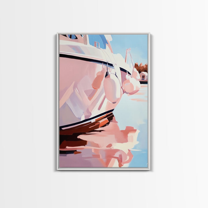Coastal, Boat, Reflection, Nautical, Framed Canvas Print, Modern Wall Art, Minimalist Decor, Ocean Wall Art, Living Room Artwork, Beach Aesthetic