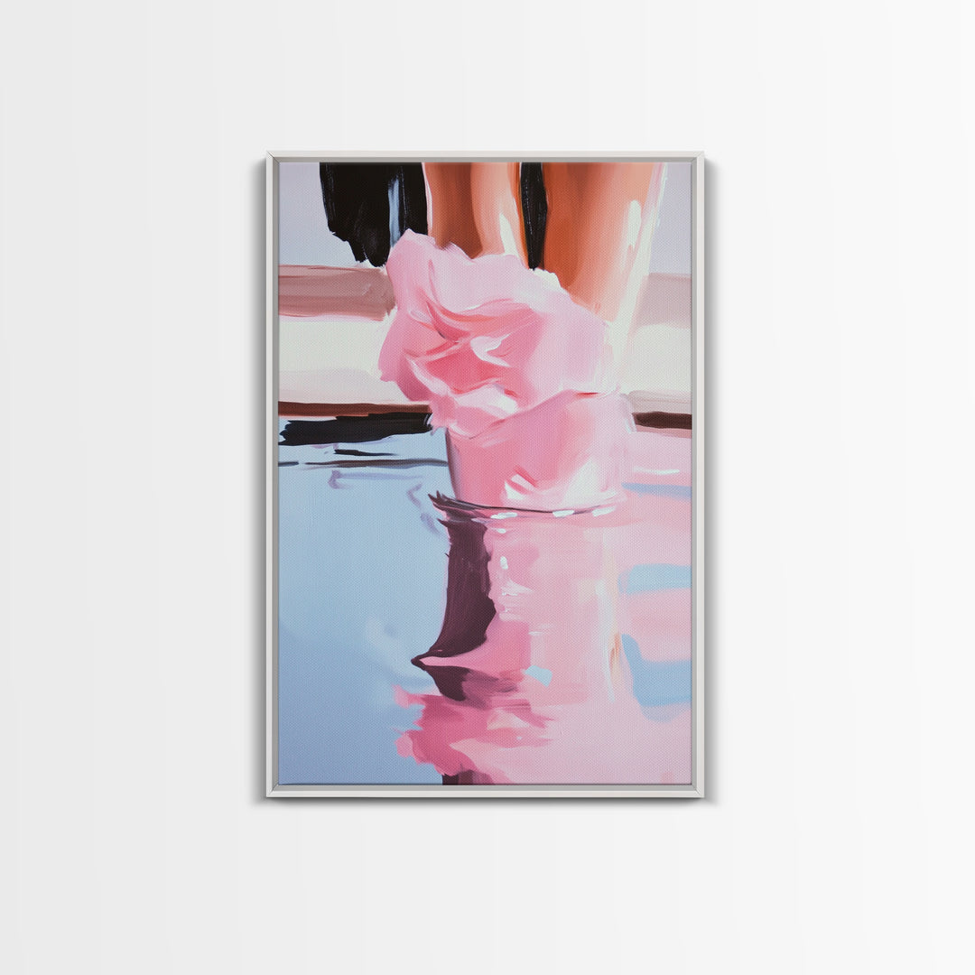 Romantic, Water, Reflection, Feminine, Framed Canvas Print, Elegant Minimalist Artwork, Soft Aesthetic Home Decor, Bedroom Wall Art, Fashion Art