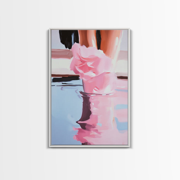 Romantic, Water, Reflection, Feminine, Framed Canvas Print, Elegant Minimalist Artwork, Soft Aesthetic Home Decor, Bedroom Wall Art, Fashion Art