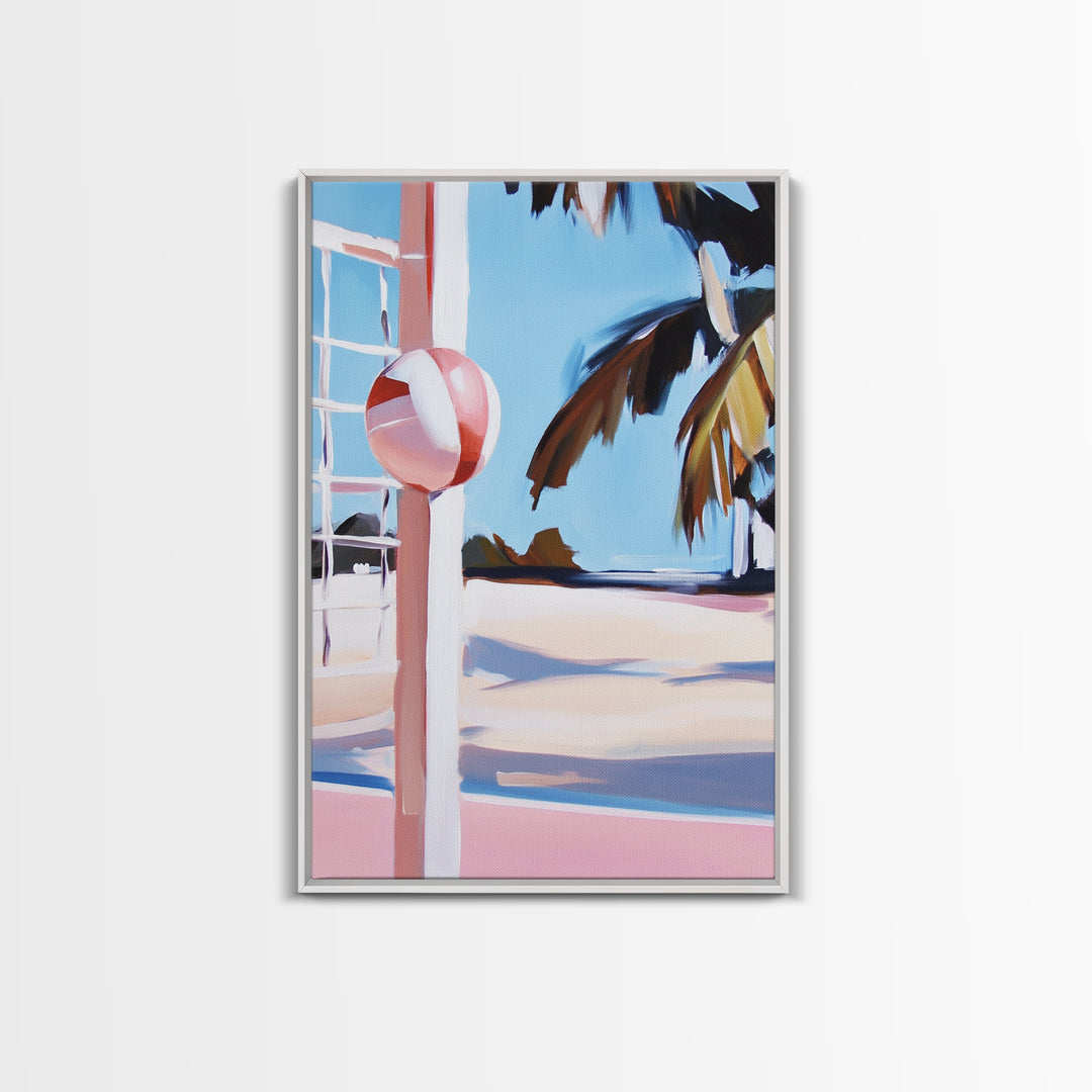 Beach Volleyball, Coastal Fun, Tropical Vibes, Sunset Sport, Canvas Print, Summer Wall Art, Beach House Decor, Relaxed Style