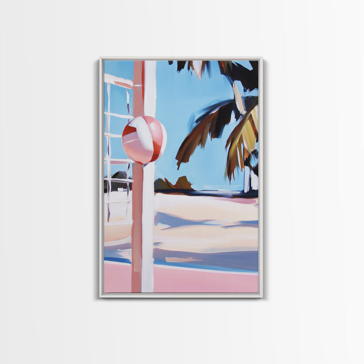 Beach Volleyball, Coastal Fun, Tropical Vibes, Sunset Sport, Canvas Print, Summer Wall Art, Beach House Decor, Relaxed Style