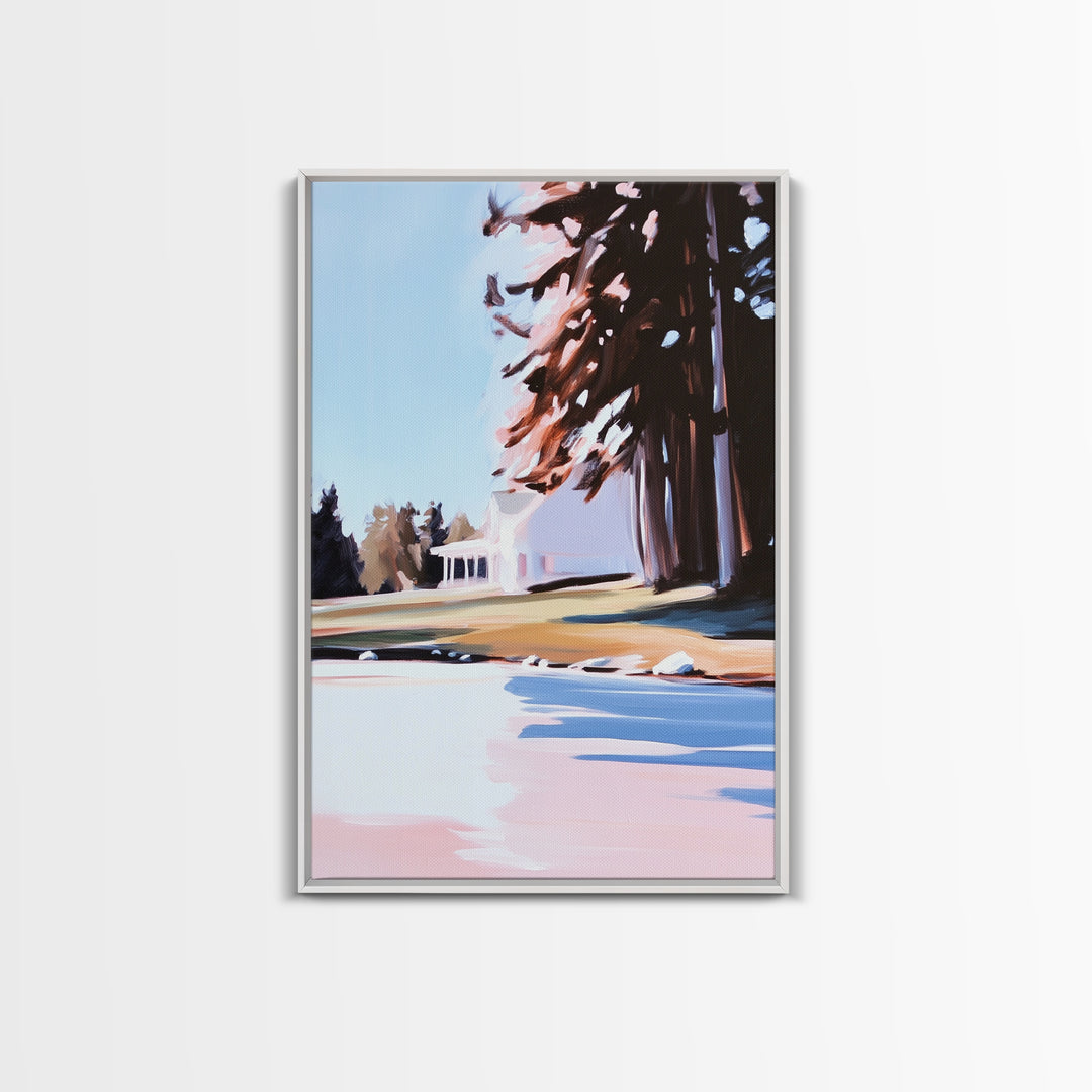 Autumn Tree, Tranquil Landscape Painting, Nature Retreat Art, Framed Canvas Print, Cozy Cabin Wall Decor, Fall Aesthetic