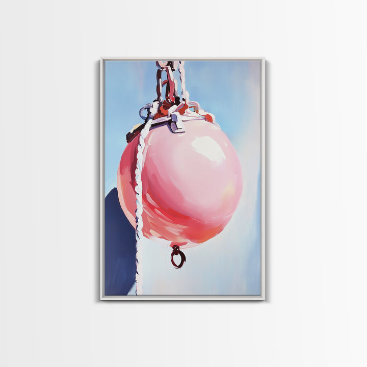 Coastal Buoy, Nautical Wall Art, Beach House Decor, Minimalist Art, Pastel Aesthetic, Ocean Theme, Framed Canvas Print, Modern Art