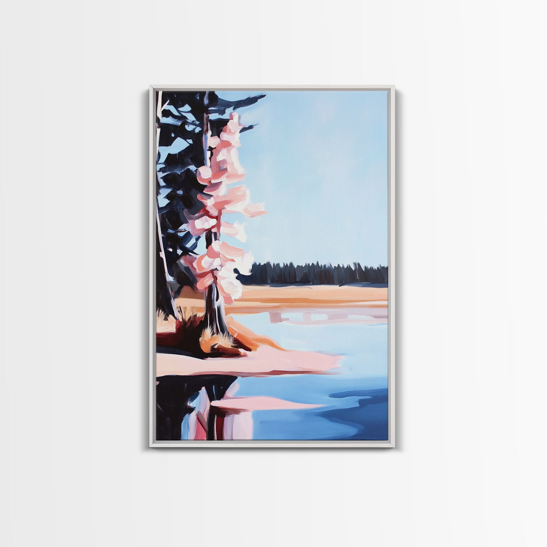 Autumn Lake, Reflection Art, Nature Print, Landscape Wall Art, Framed Canvas Print, Minimalist Decor, Forest Scene, Cabin Aesthetic