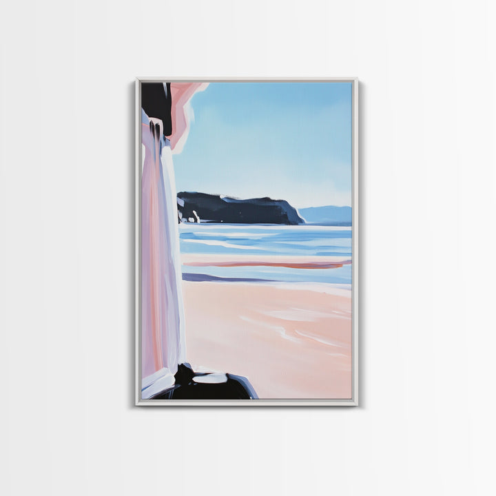 Ocean Horizon, Coastal Landscape, Serene Beach Art, Pastel Tones, Framed Canvas Print, Minimalist Home Decor, Living Room Art
