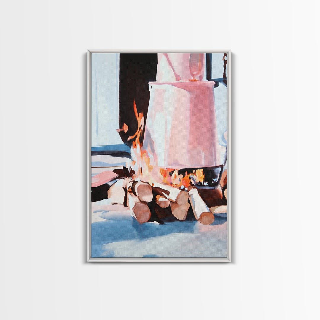 Campfire, Cozy Art, Autumn Decor, Rustic Wall Art, Framed Canvas Print, Cabin Vibes, Warm Aesthetic, Nature Lover Artwork