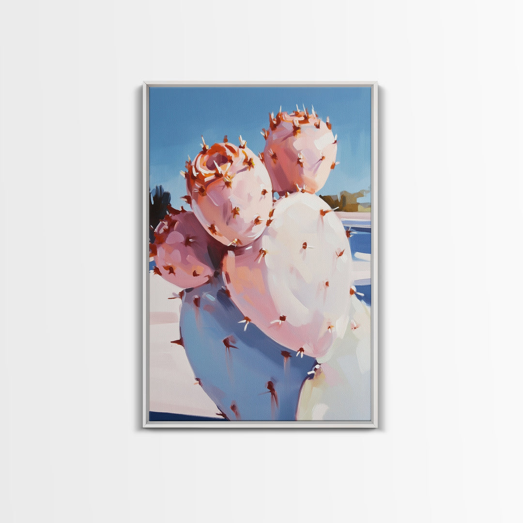 Cactus Bloom, Southwest Decor, Desert Art, Succulent Painting, Nature Inspired, Earthy Tones, Framed Canvas Print, Bedroom