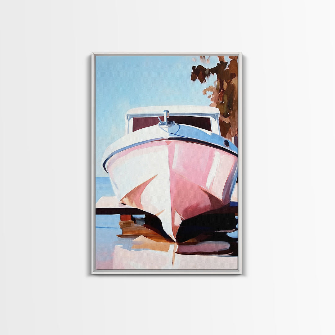 Boat Reflection, Coastal Decor, Nautical Art, Marina Print, Framed Canvas Print, Ocean Wall Art, Minimalist Seascape, Tranquil Artwork
