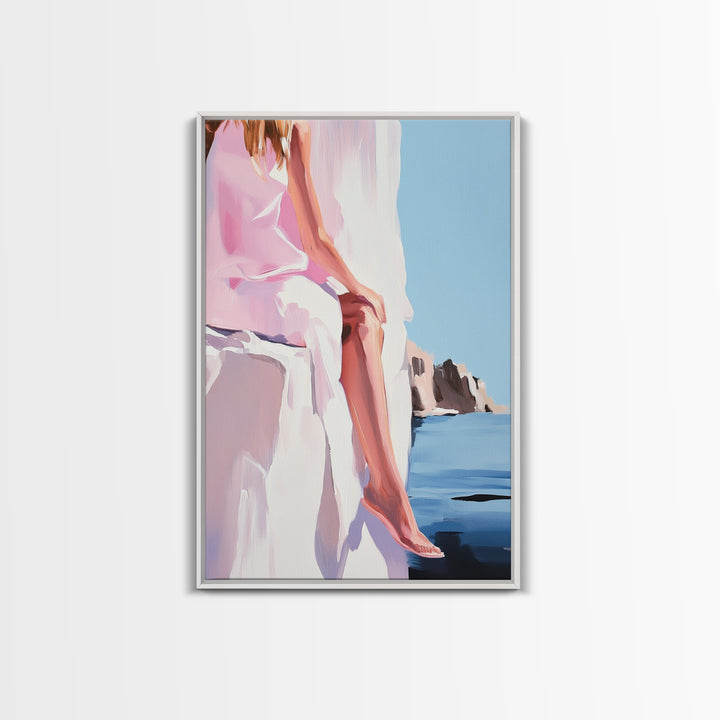 Abstract Rock, Water Reflection, Earthy Tones, Tranquil Nature Scene, Modern Aesthetic, Framed Canvas Print, Living Room Wall Art