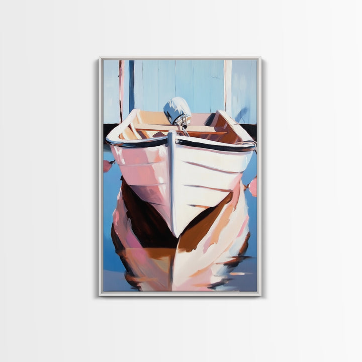 Rustic Boat, Nautical Wall Art, Coastal Home Decor, Seaside Aesthetic, Soft Pastels, Framed Canvas Print, Living Room