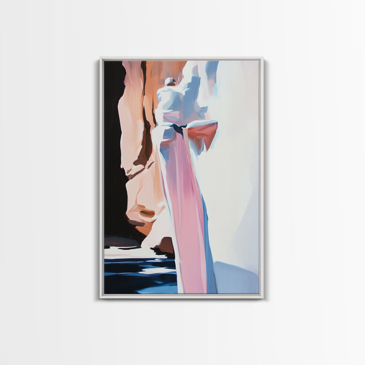 Canyon Serenity, Earthy Landscape, Nature Inspired Art, Warm Neutral Tones, Rustic Minimalist Style, Framed Canvas Print