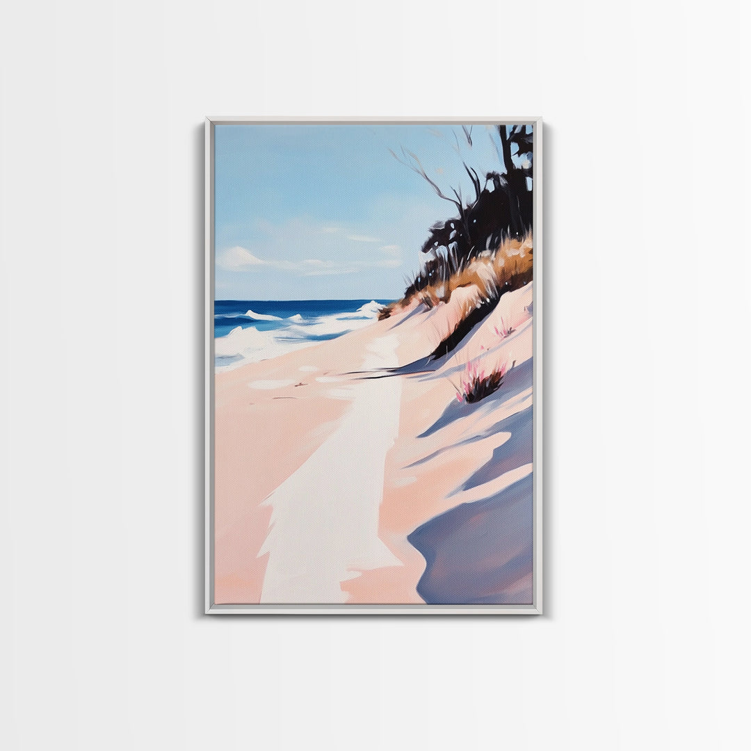 Beach Path, Coastal Art, Modern Seascape, Framed Canvas Print, Ocean Wall Art, Minimalist Beach Painting, Bedroom Wall Decor