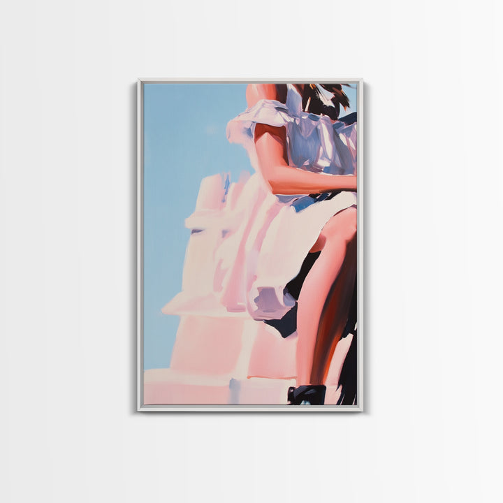 Dreamy Dress, Feminine Fashion, Soft Romantic Art, Framed Canvas Print, Boho Wall Decor, Modern Minimalist Artwork, Bedroom Wall Art